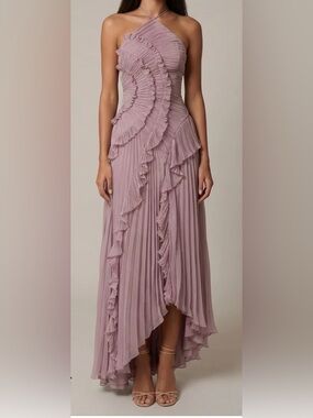 Small Pleated Ruffle Maxi Dress in Mauve